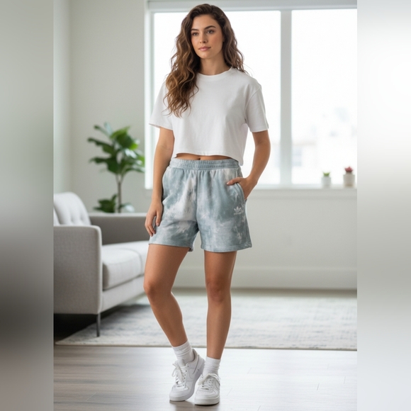 Adidas Women's Light Blue Tie-Dye Lounge Shorts - Picture 3 of 12